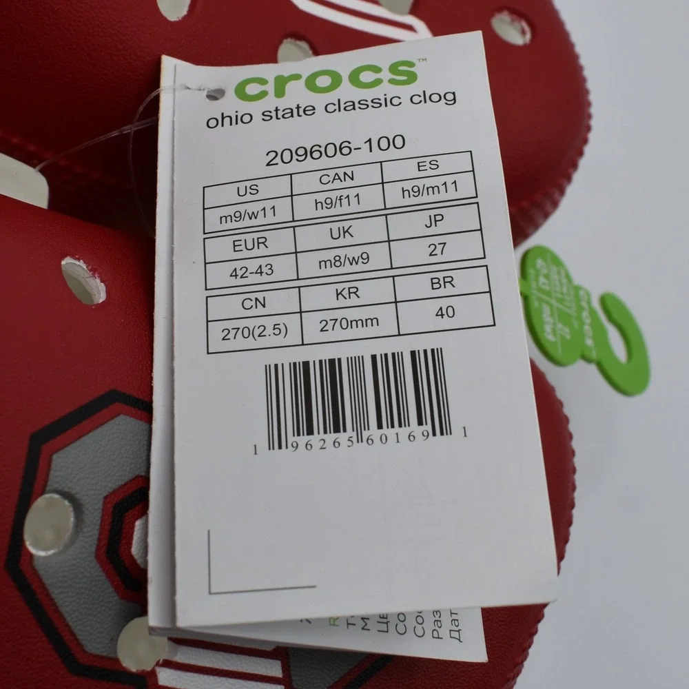 Crocs Ohio State Buckeyes Classic Clog Unisex M9/W11 Red White NWT 209606-100